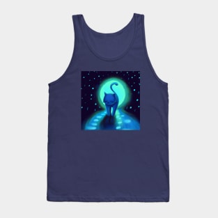 Blue Cat Takes a Cool Stroll in the Moonlight Tank Top